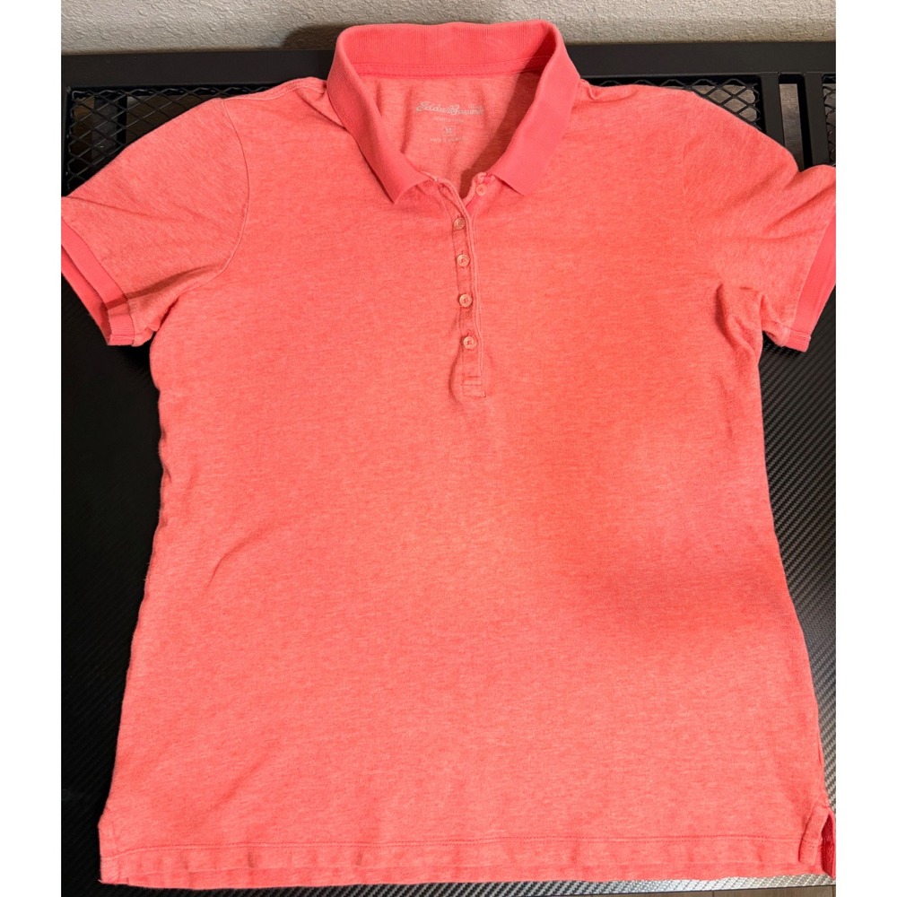 Eddie Bauer Womens Short Sleeve Polo Shirt Coral Pink Heathered Size M